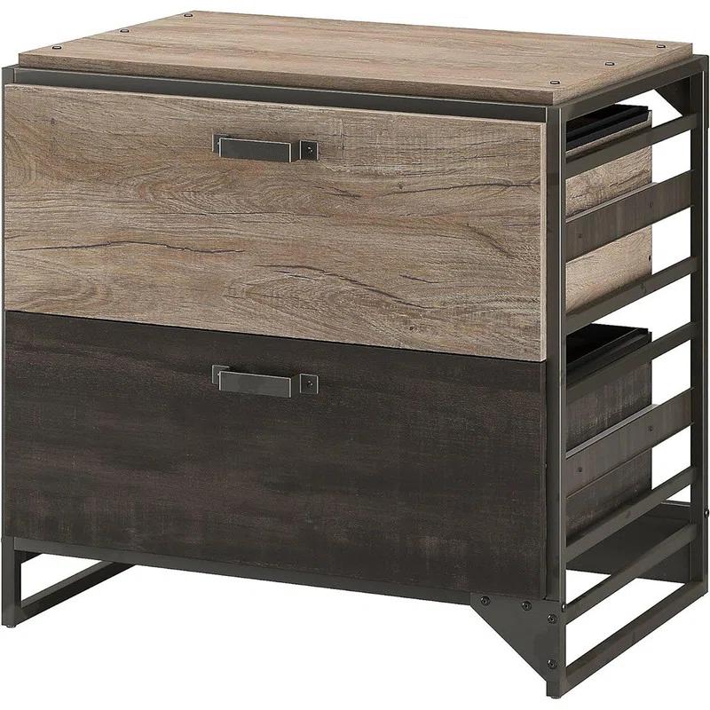 17 Stories Lateral File Cabinet,Sturdy Industrial Steel Frame with Open Sides and Matching Hardware Storage for Home and Office, Rustic Gray