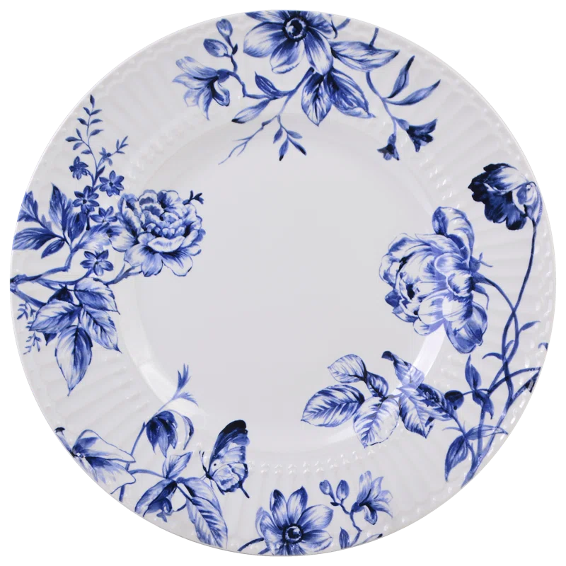 222 Fifth 222 Fifth Cassian Embossed Toile Blue Porcelain Dinnerware Set - Service For 4 (Set of 12)