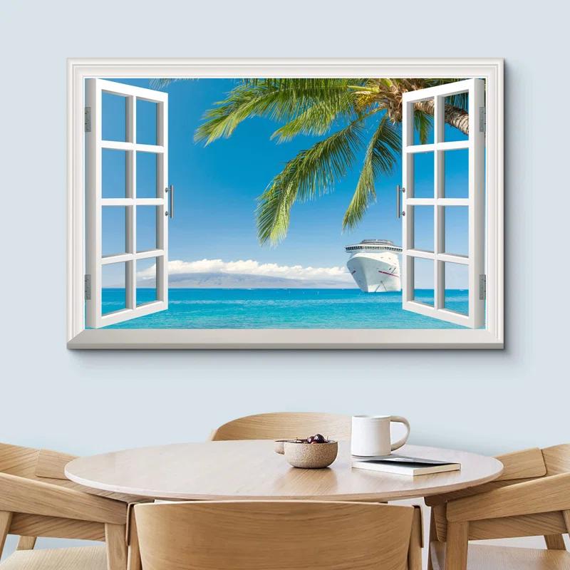 IDEA4WALL Window Scenery " Landscape Tropical Palm Tree Beach Nature Wilderness "
