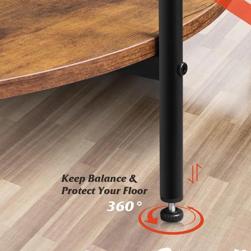 Round Coffee Table For Living Room, 32.6" Circle Coffee Table With Open Storage Shelf, 2-Tier Industrial Round Wood Center Table For Bedroom, Home Office, Rustic Brown