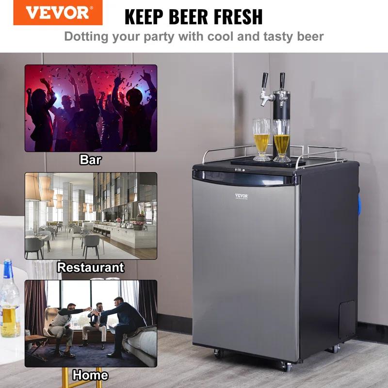 VEVOR VEVOR 5.7 Cubic Feet Silver Dual Tap Freestanding Kegerator with Adjustable Temperature