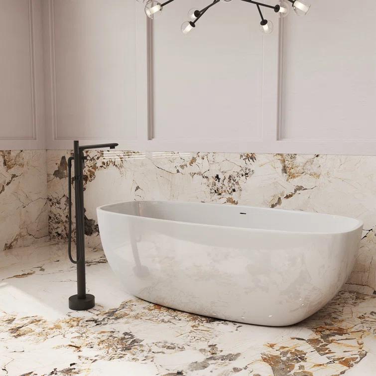 mondawe Single Handle Floor Mounted Freestanding Tub Filler with Diverter MDLT0054-MB