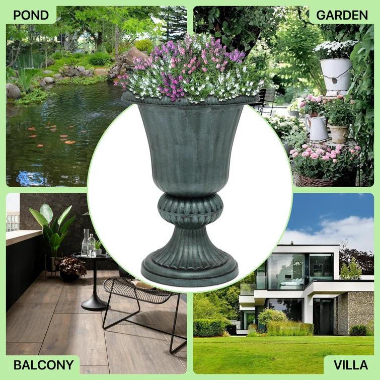 Charlton Home® Ciresila Classic Moroccan Bronze Urn Planter Decorative Outdoor Flower Pot with Stand for Garden Front Column and Wedding Decor
