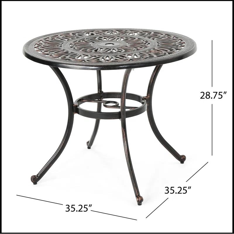 Fleur De Lis Living Outdoor Round Cast Aluminum Dining Table, Shiny Copper | Wayfair