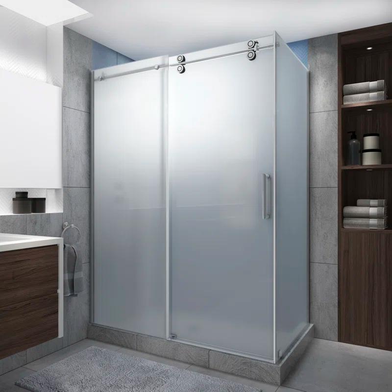 Langham XL 68" - 72" W x 32" D x 80" H Frameless Rectangle Sliding Shower Enclosure, Frosted Glass
