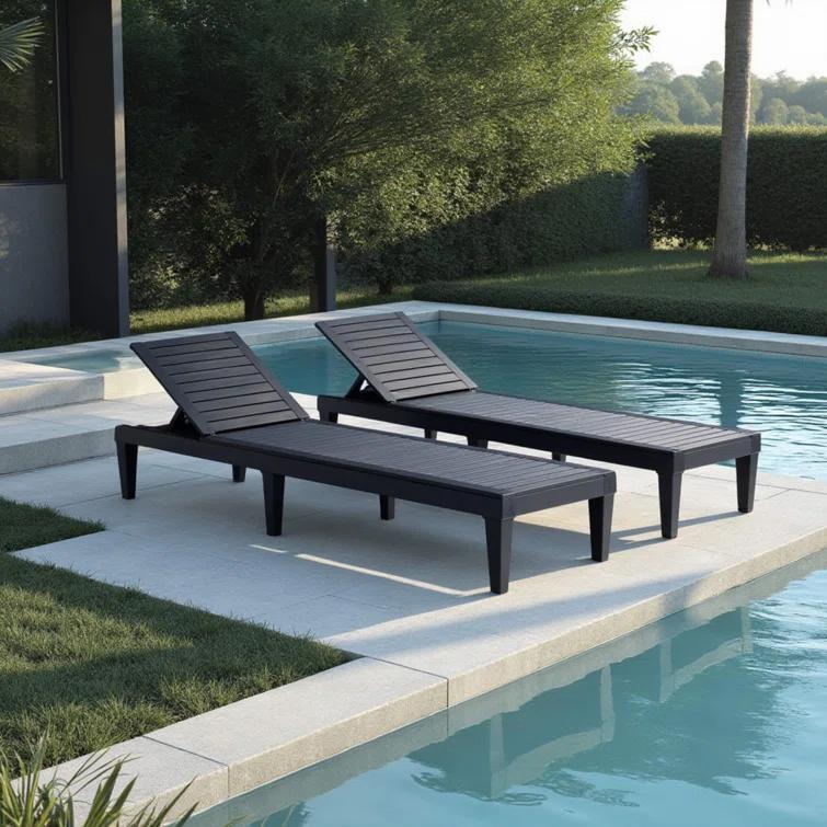 Nestl Nestl Waterproof, Lightweight, and Adjustable Outdoor Polyresin Chaise Lounge Chair Set (Set of 2)