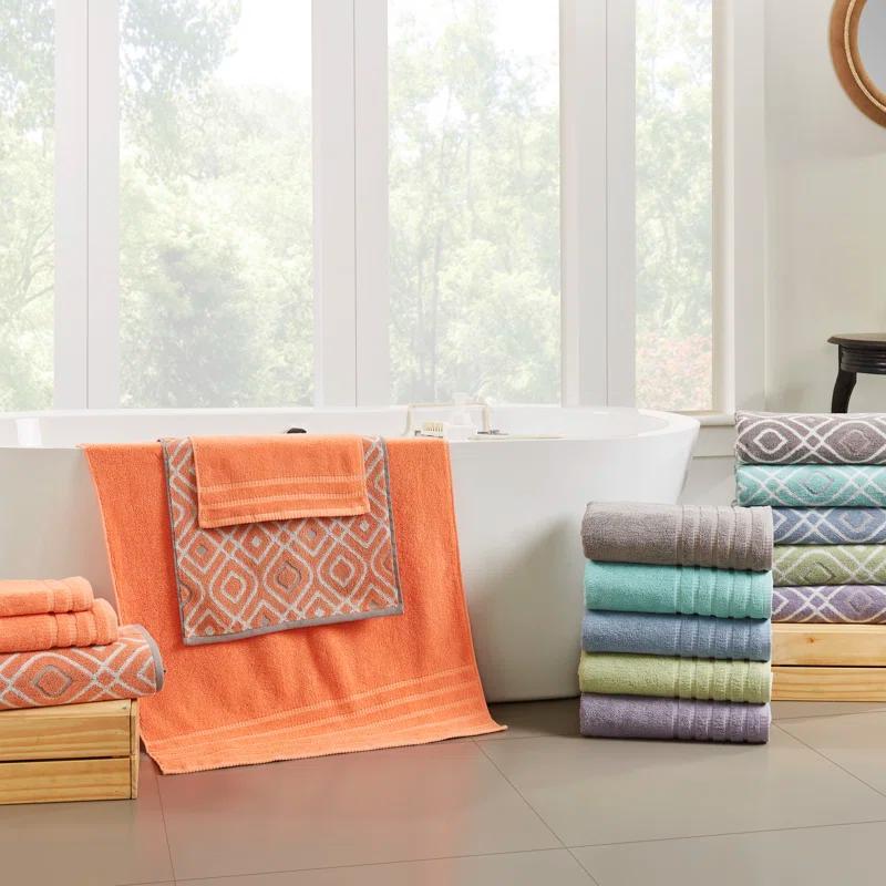 Modern Threads Modern Threads Oxford 6-Piece Yarn Dyed Jacquard & Solid Towel Set – 100% Combed Cotton, Quick Dry & Absorbent Bath, Hand & Washcloths