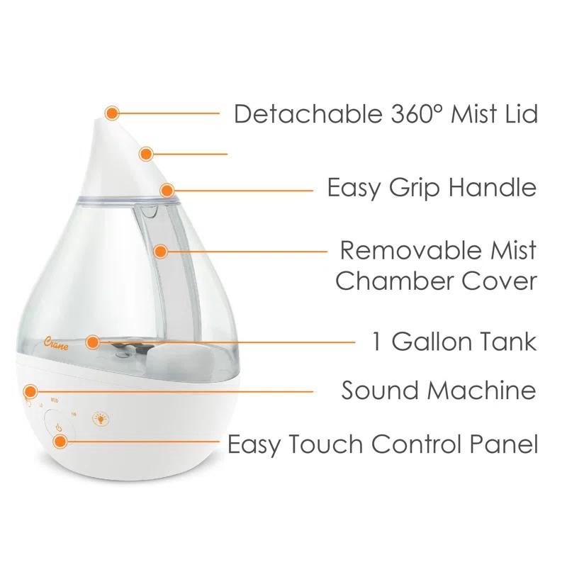 Crane USA Drop 2.0 , 4-in-1 Cool-Mist Humidifier with Aroma Tray & Sound Machine