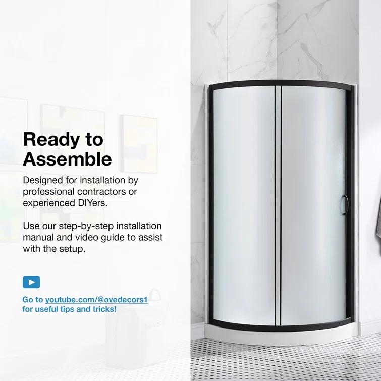 Ove Decors OVE Decors Breeze 35 in. Round Shower Kit w/ Frosted, Base, Wall 15SKA-BREF34-BLKAC