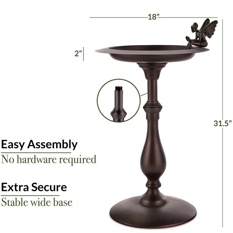 Bronze Pedestal Bird Bath with Decorative Fairy