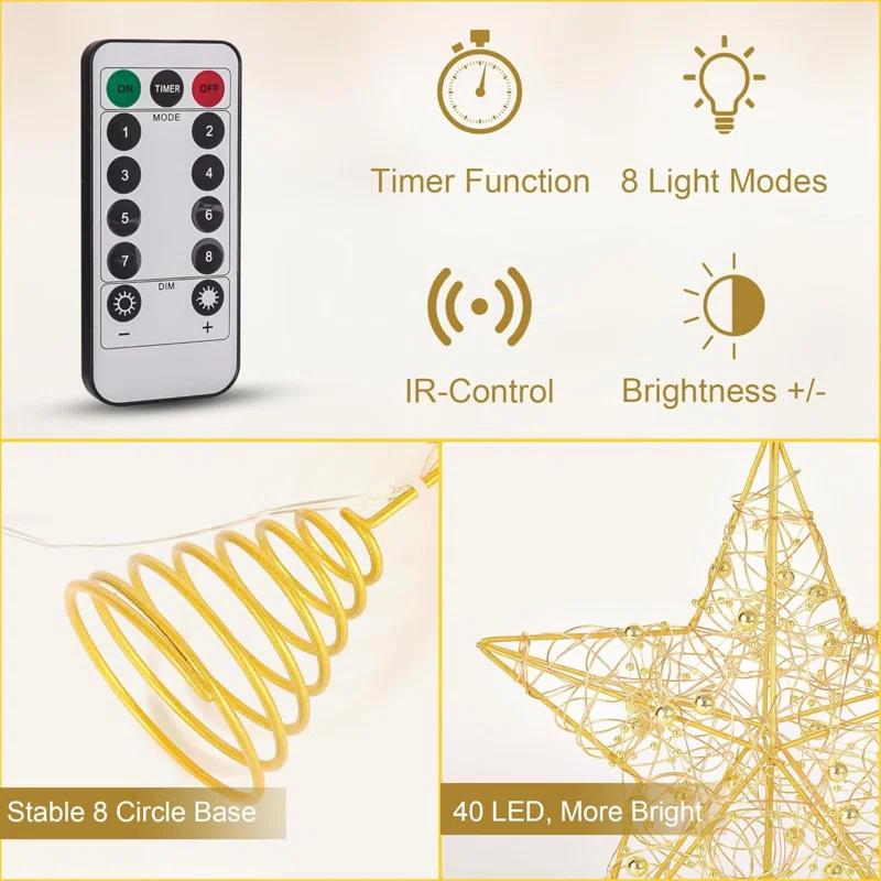 Christmas Tree Topper, 40 Light Tree Topper Star, Christmas Tree Topper Lighted, Prolong Wire Star Tree Topper With Remote Control For Christmas Decorations, Holiday, Vacation, New Year