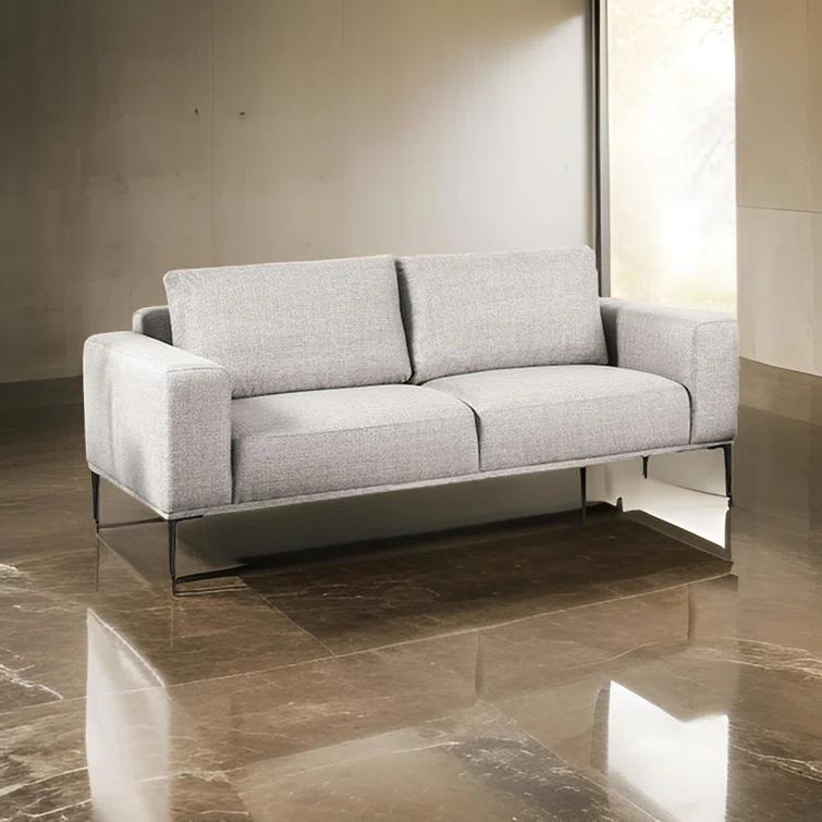 Benjara Kevin 2Pc Sofa And Loveseat, Gray Chenille, Modern Track Arms, Solid Wood