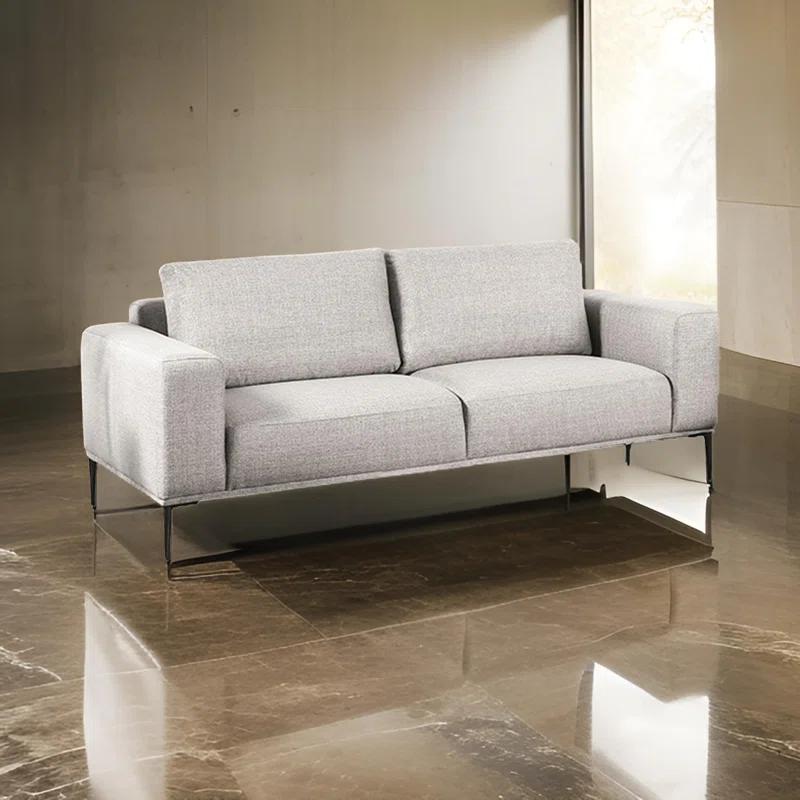Benjara Kevin 2Pc Sofa And Loveseat, Gray Chenille, Modern Track Arms, Solid Wood