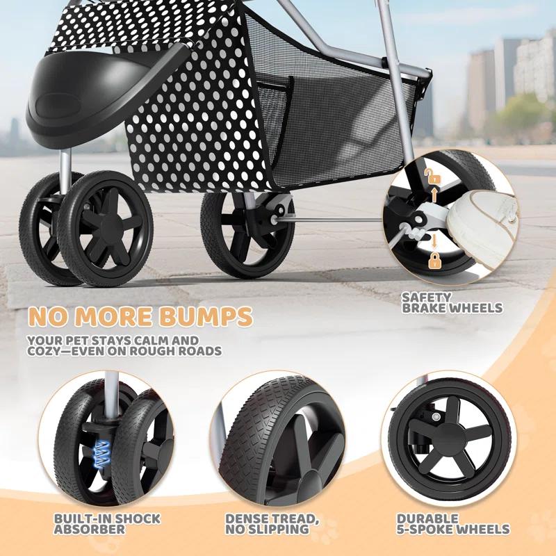 Magshion Foldable Pet Dog and Cat Stroller with Adjustable Canopy Storage Basket and Cup Holder for Small and Medium Pets