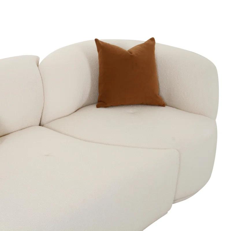 144'' Cream Boucle Velvet 3-Piece Sofa with Ottoman