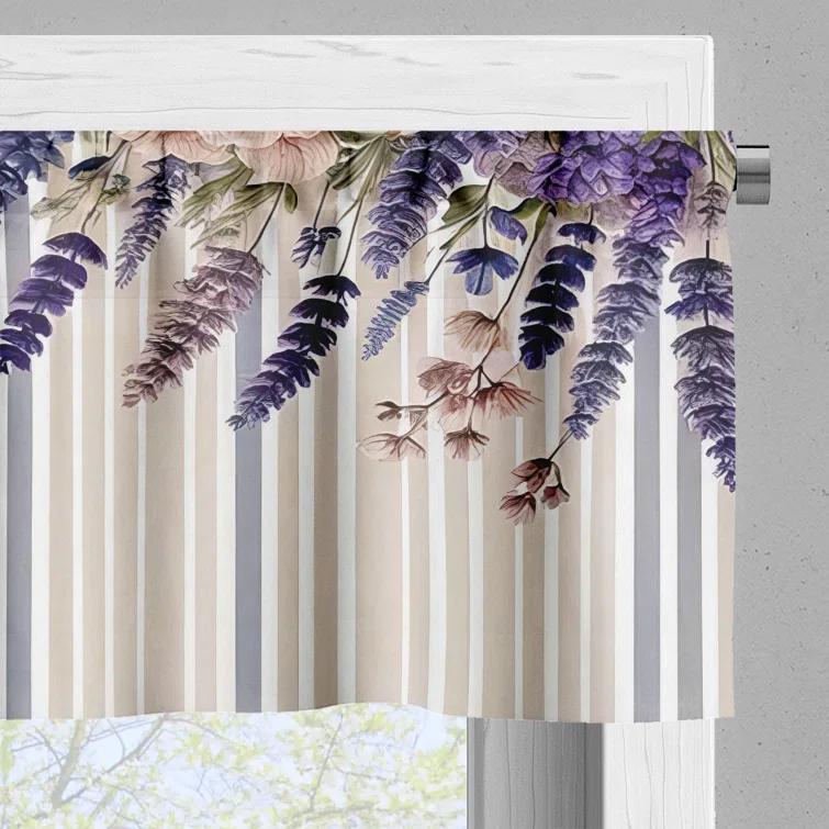 Ambesonne Ambesonne Lavenders Valance Pack of 2 Modern Vertical Stripes Pale Mauve Dark Indigo