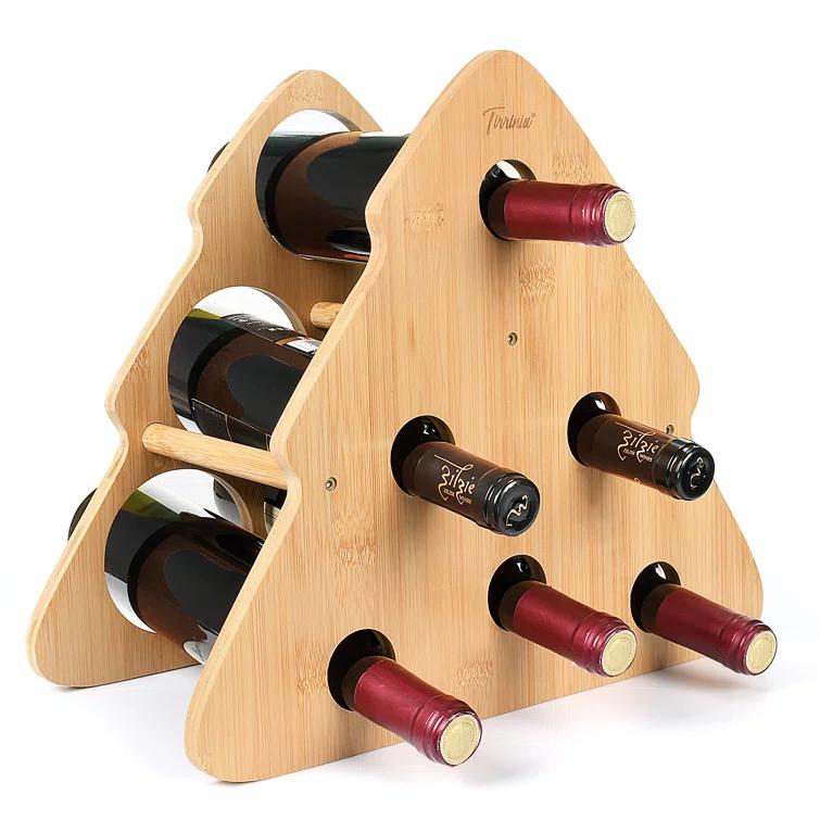 Tirrinia Bamboo Wine Rack, Wine Bottle Holder with Cute Christmas Tree Shape, Wine Rack Freestanding Floor, Wine Racks Countertop for Kitchen Decor, Best Gift for Christmas Decoration & Wine Storage