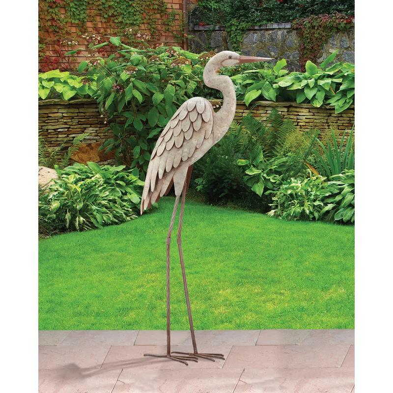 Elegant Off-White Metal Egret Garden Sculpture