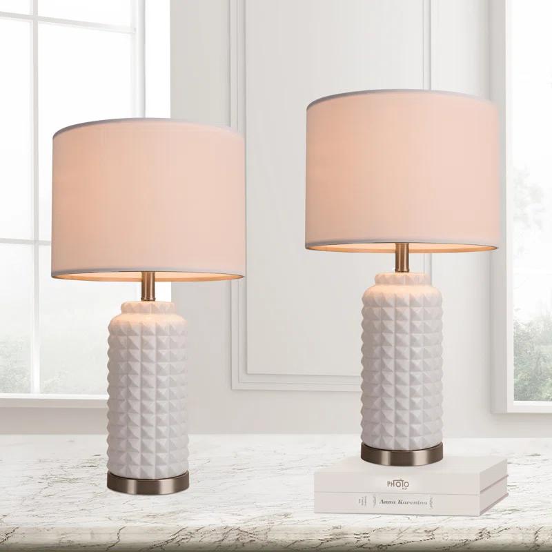 SIMPOL HOME SIMPOL HOME 25 in. Ceramic Table Lamp with Natural White Linen Shade (Set of 2)