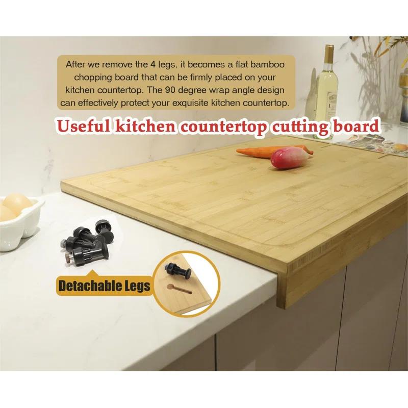 ColorLife 30 X 21 In Extra Large Bamboo Cutting Board And Stovetop Cover, Stove Top Cover Chopping Board With Detachable Legs And Juice Groove, Sink Cover Board, For Restaurant Kitchen Countertop