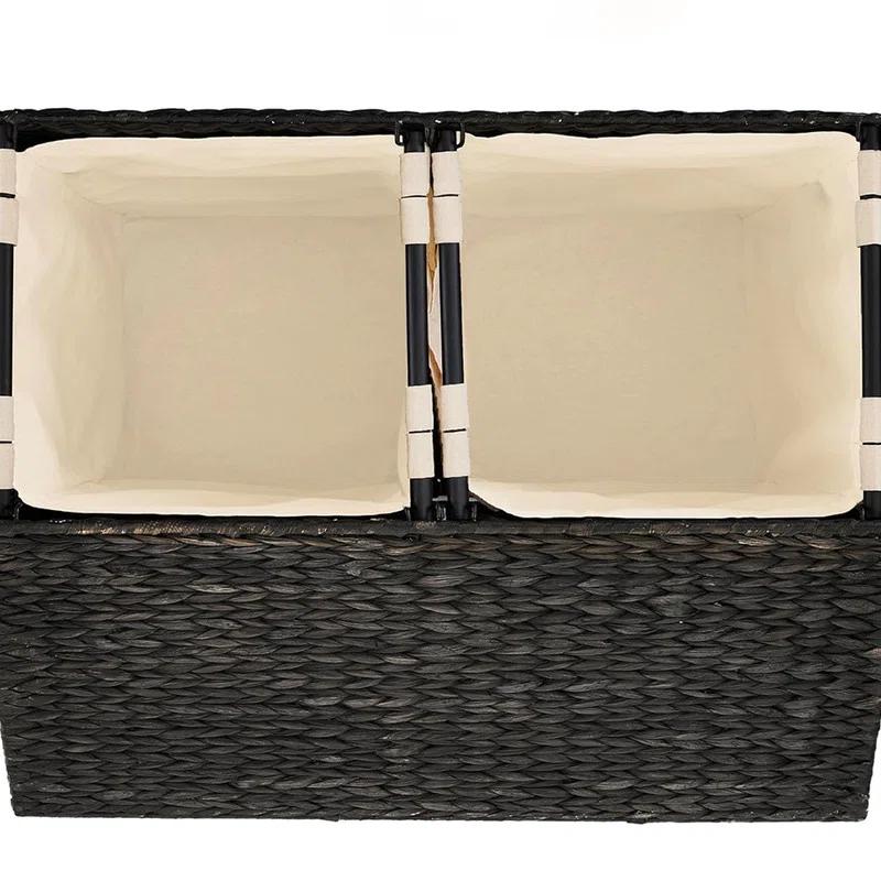 Bayou Breeze Large Water Hyacinth Double Laundry Hamper Basket w/ 2 Liner Bags, Handles