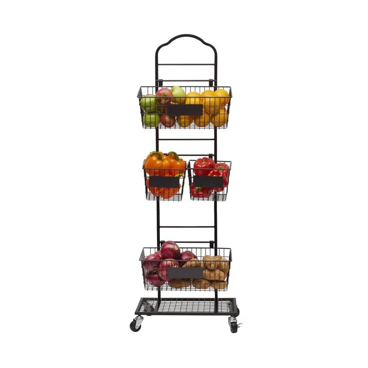 Gourmet Basics by Mikasa Gourmet Basics By Mikasa Mercato Adjustable 2 Or 3 Tier Standing Storage Fruit Basket Rack With Wheels, Black
