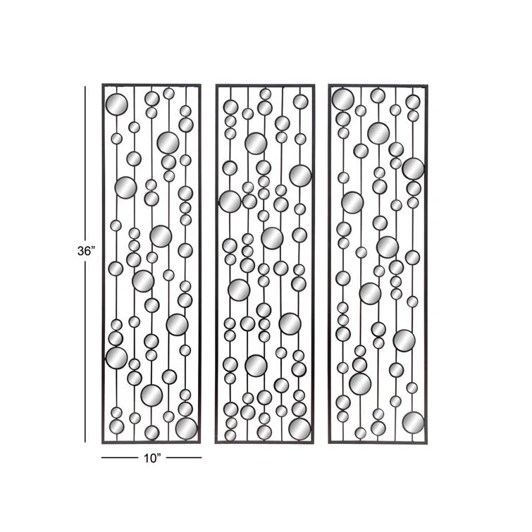 Mercer41 Metal Geometric Black Wall Decor with Round Mirror Accents Set