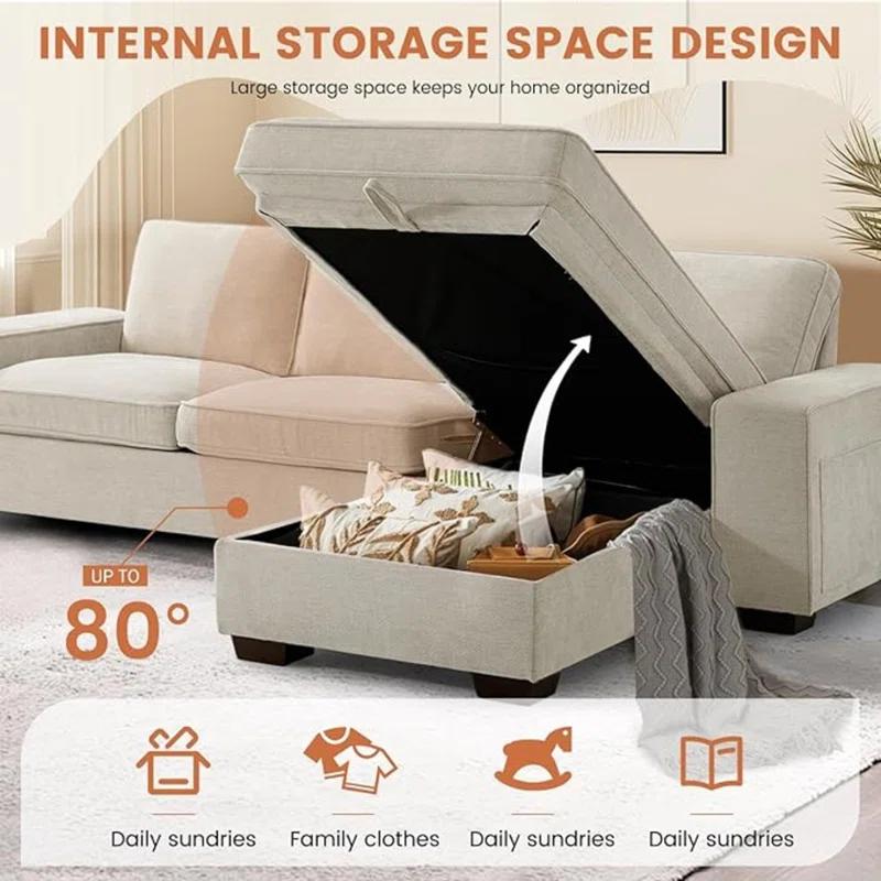 Latitude Run® ASHOMELI 99“ Convertible Sectional Sofa,L Shaped Couch,Multi-Functional Reversible Sofa With USB And Type-C Charging Ports, Storage Space, Breathable Fabric (Beige)
