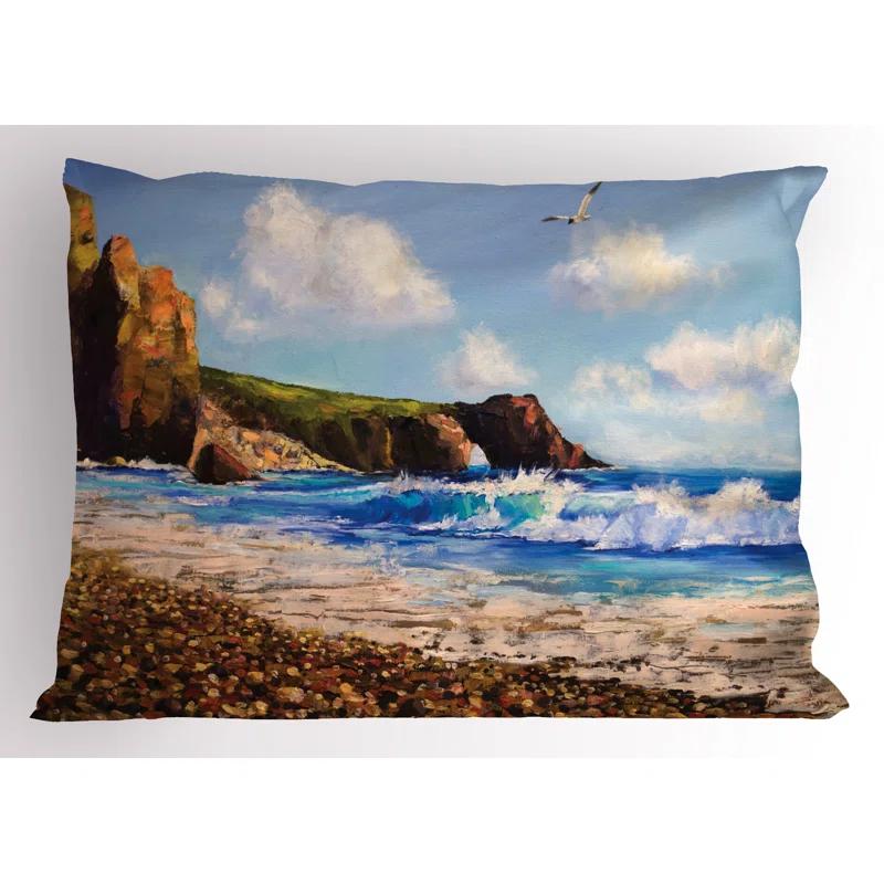 Ambesonne Ambesonne Ocean Pillow Sham 2 Pack Sea Coast by Beach Rock Blue Brown White