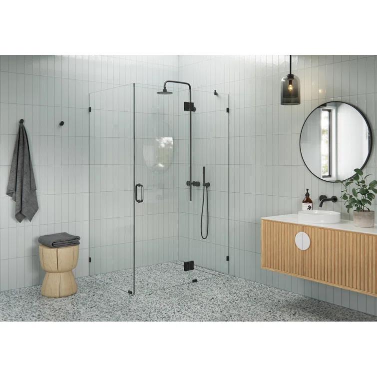 Glass Warehouse Halo 60 in. x 36 in. x 78 in. 90-degree Fully Frameless Glass Hinged Shower Enclosure 90-GH-60-36-MB