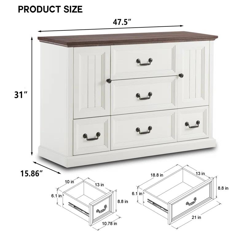 Wildon Home® Caeden 47.5" Wide Farmhouse Dresser for Bedroom, Wood Rustic Storage with 5 Drawer