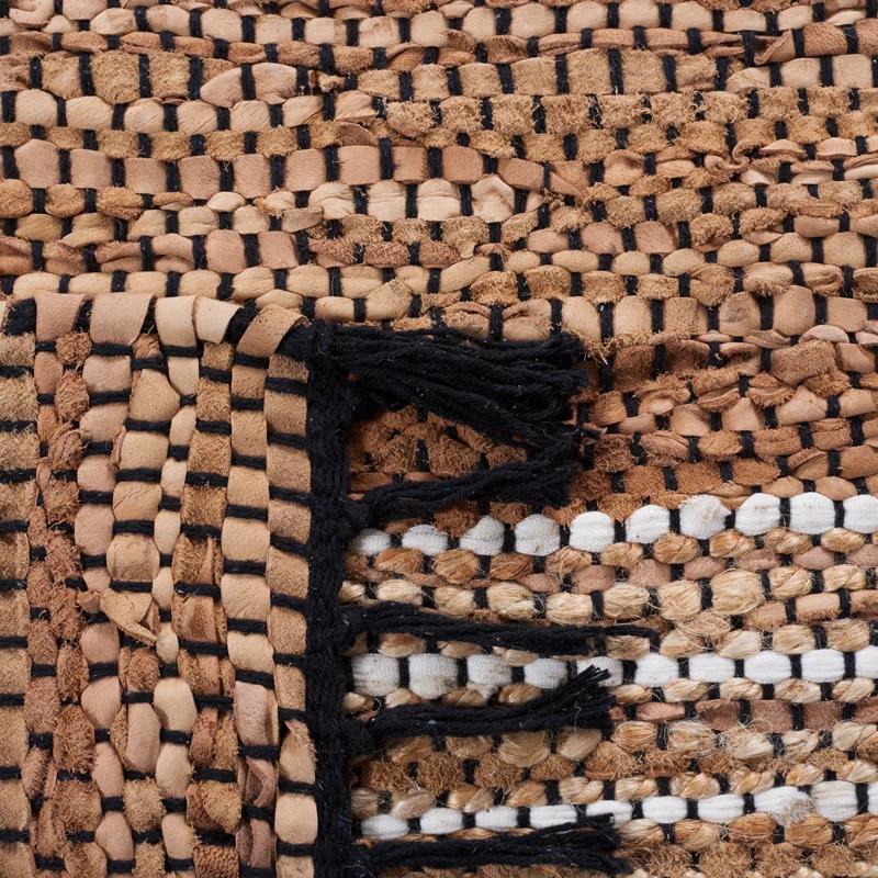 Sand & Stable™ Preston Striped Hand-Woven Cotton/Leather/Jute Brown/Beige Area Rug