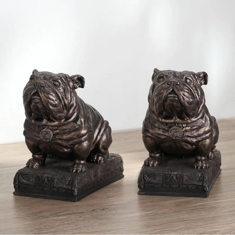 AMIPOR Inch British Bulldog Bookends Resin Sculpture Bookends Hand Painted Bronze Finish Desktop Organizer