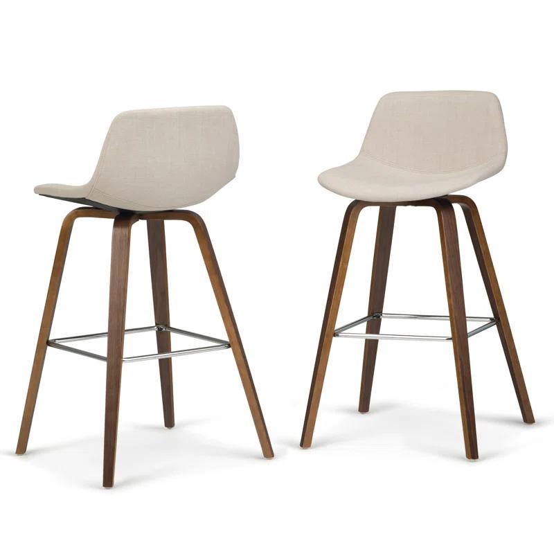 Simpli Home Randolph Upholstered Bentwood Mid-Century Modern Bar & Counter Stool with Chrome Footrest (Set of 2)