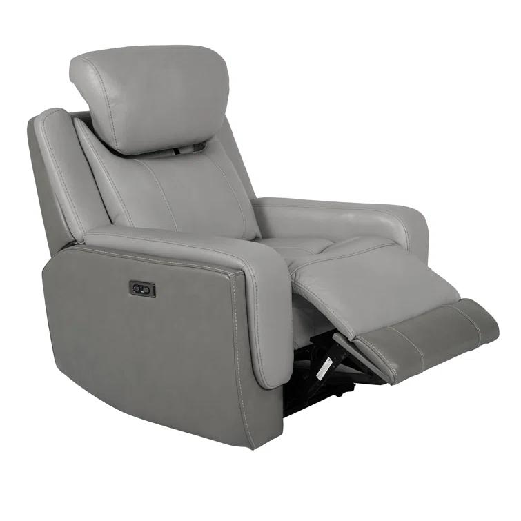Ebern Designs Juna Zero Gravity Power Recliner Chair With Headrest, Gray Genuine Leather