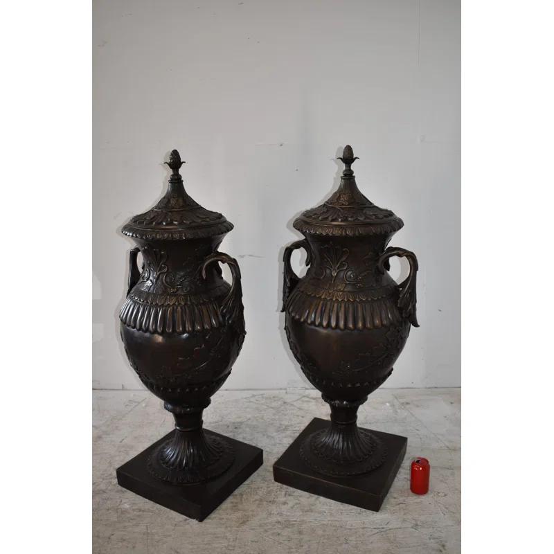 NIFAO A Pair Of Urns or Vases Made of Pure Bronze Size: 21" x 18" x 47"H