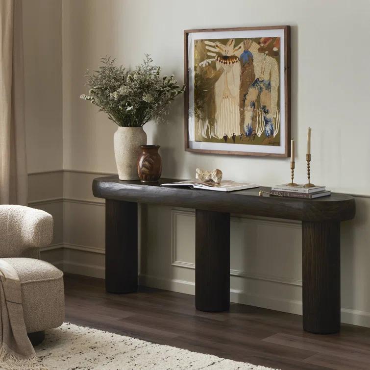 Sienna Brown Pine Oval Console Table with Rounded Edges