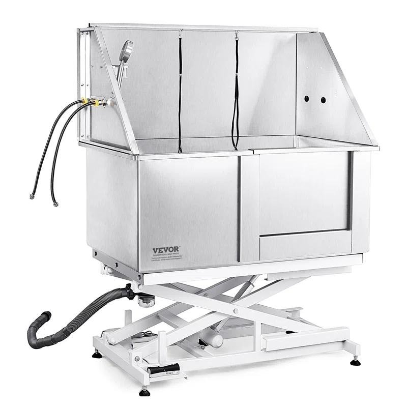 VEVOR 50" W Metal Dog Grooming Tub Electric Height Adjustment with Right Door Opening