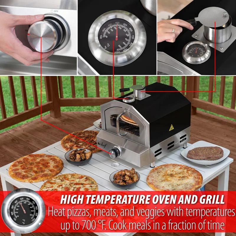 Deco Chef Deco Chef 2-in-1 Propane Gas Pizza Oven & Grill, Portable, With Pizza Stone, Peel, Rack