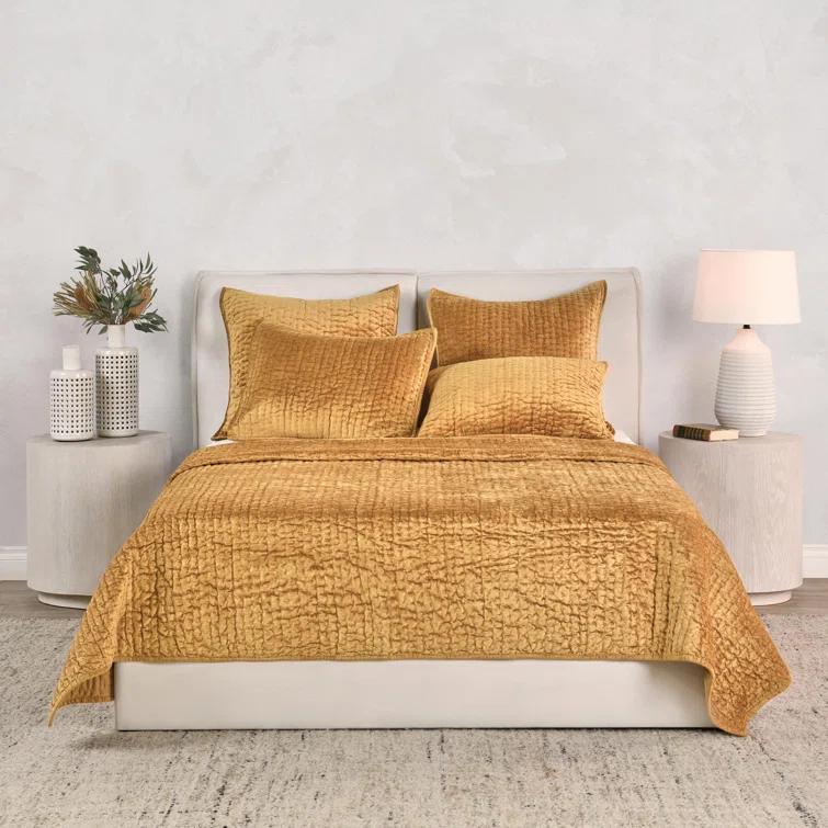 Gold Velvet Reversible King Quilt Set