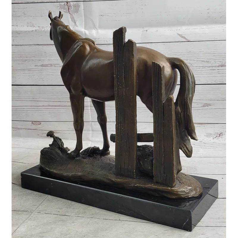 Canora Grey Eyvette Horse At The Stable Bronze Sculpture Statue Equestrian Country Farm Decor Signed Art
