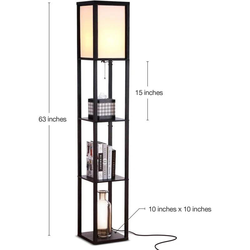 Brightech Maxwell Charger - Shelf Floor Lamp with USB Charging Ports and Electric Outlet - Tall, Narrow Tower Nightstand for Bedroom - Modern, Asian End Table with Light Attached - Black