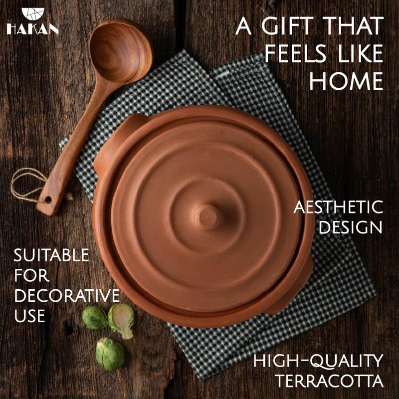 Hakan Hakan Suphan Handmade 7.6-Quart Large Clay Cooking Pot with Lid, Unglazed