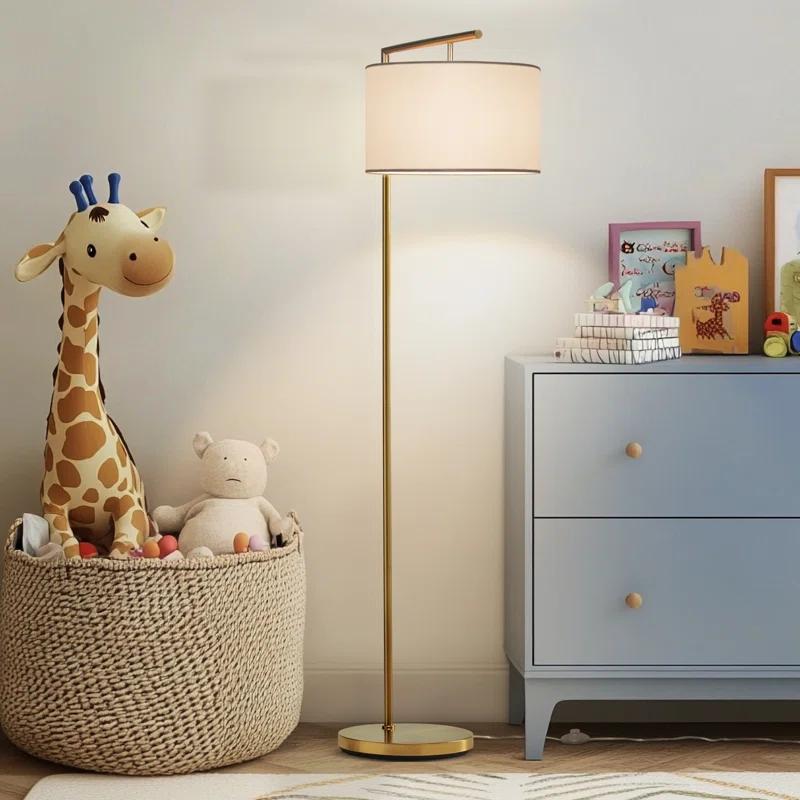 Montage Modern 60 in. Mid-Century Modern LED Floor Lamp with Fabric Drum Shade