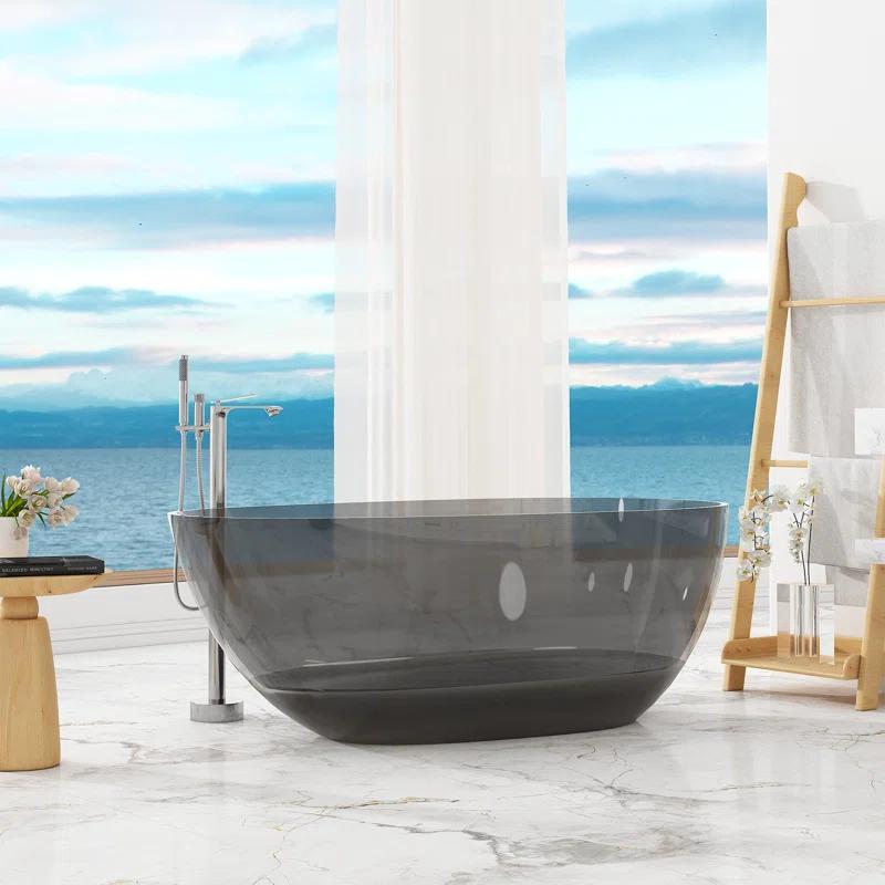 CASAINC Marfa 59'' x 31'' Egg Semi Transparent Resin Freestanding Soaking Bathtub CA06014REGG59AG