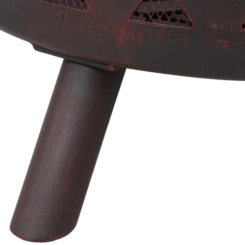Alcott Hill® Mast Round Wood-Burning Bronze Finish Crossweave Fire Pit with Screen and Poker