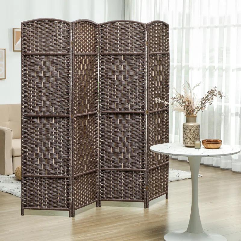 Winston Porter 3 Panel Room Divider, 6' Tall Folding Privacy Screen, Hand-Woven Freestanding Wall Partition For Home Office, Bedroom