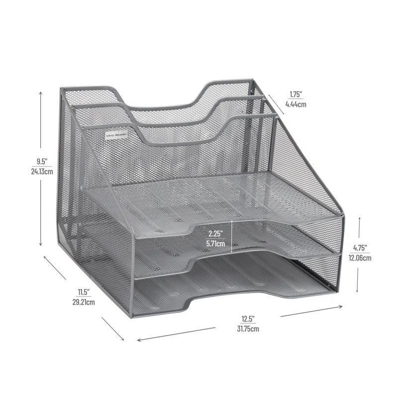 Inbox Zero Desktop Organizer, Vertical File Holder, Paper Trays, Office, Metal Mesh, 12.5"L x 11.5"W x 9.5"H