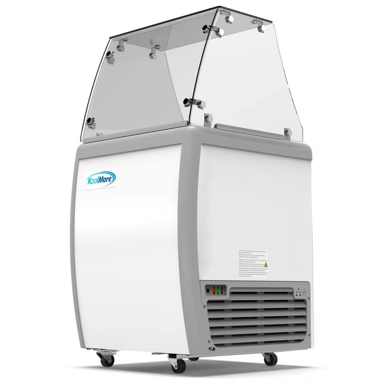 KoolMore 26 in. 4 Tub Ice Cream Dipping Cabinet Display Freezer with Sliding Glass Door and Sneeze Guard, 6 cu. ft. KM-ICD-26SD-FG.
