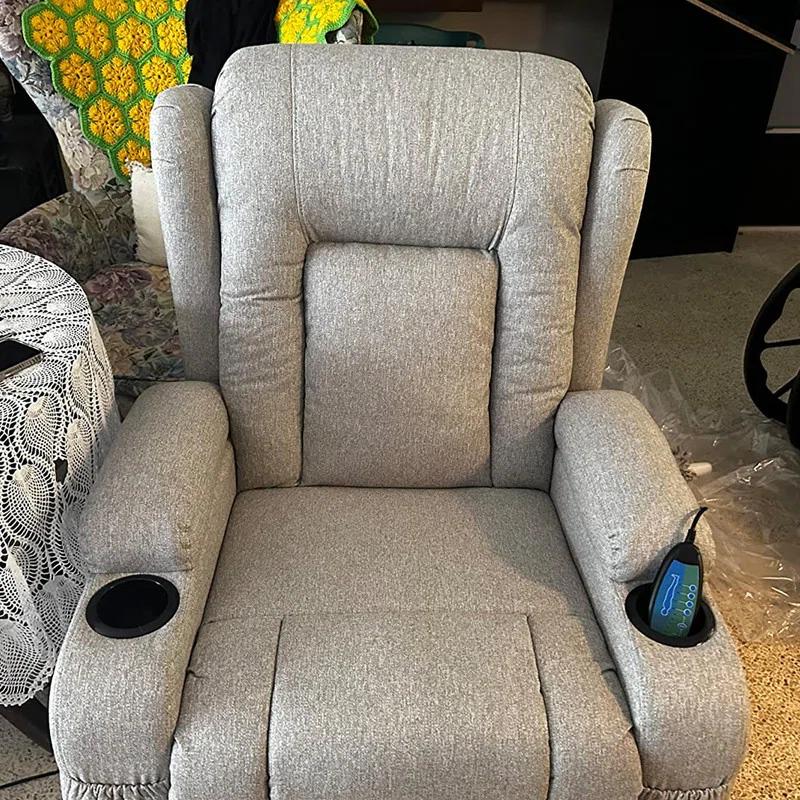 Hokku Designs Modern Linen Electric Power Lift Chair, Recliner Massage Chair, Adjustable Furniture for Back, USB Port, Heat, Cupholders